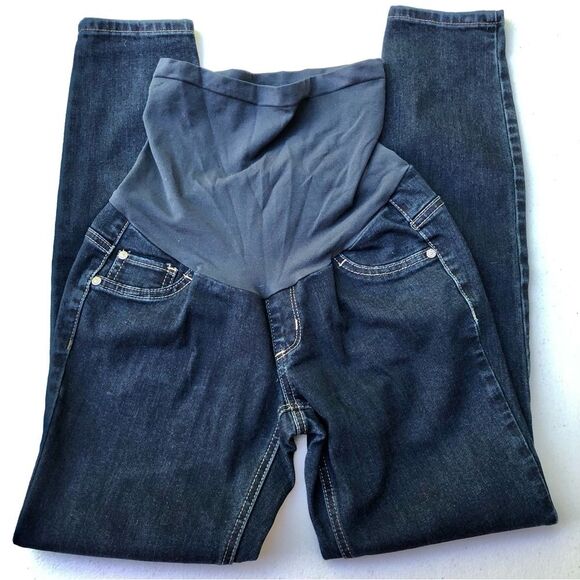 INDIGO BLUE MATERNITY JEANS MATERNITY SIZE SMALL DARK BLUE STRETCH DEMIN STRAIGH - Picture 1 of 11